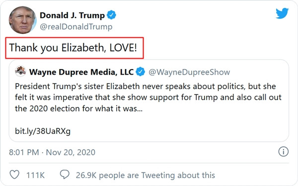 Khổ như Tổng thống Trump: Cảm ơn chị ruột lên mạng ủng hộ mình, ai ngờ đó là tài khoản dỏm ảnh 2