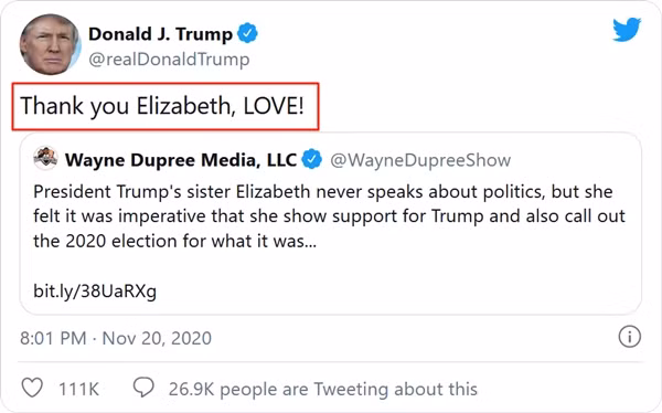 Khổ như Tổng thống Trump: Cảm ơn chị ruột lên mạng ủng hộ mình, ai ngờ đó là tài khoản dỏm ảnh 2
