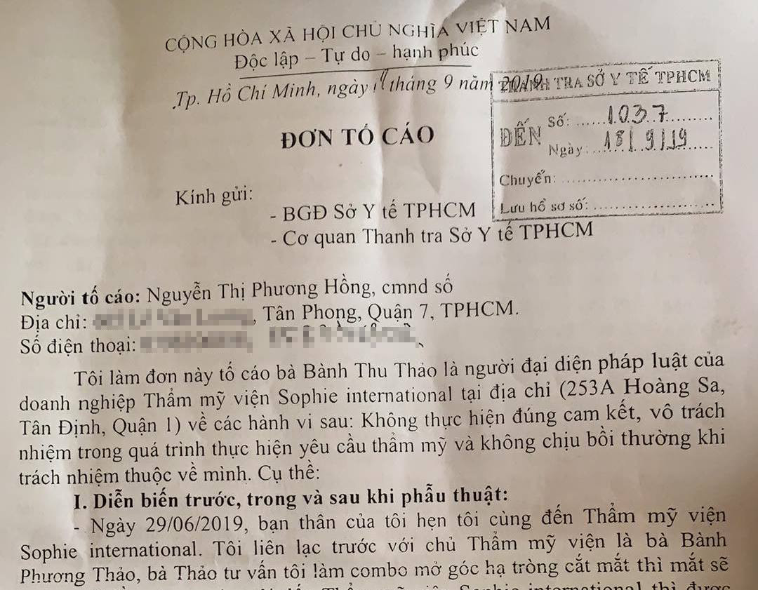 Thẩm mỹ Sophie International bị tố bỏ rơi khách sau khi gây tai biến? ảnh 1