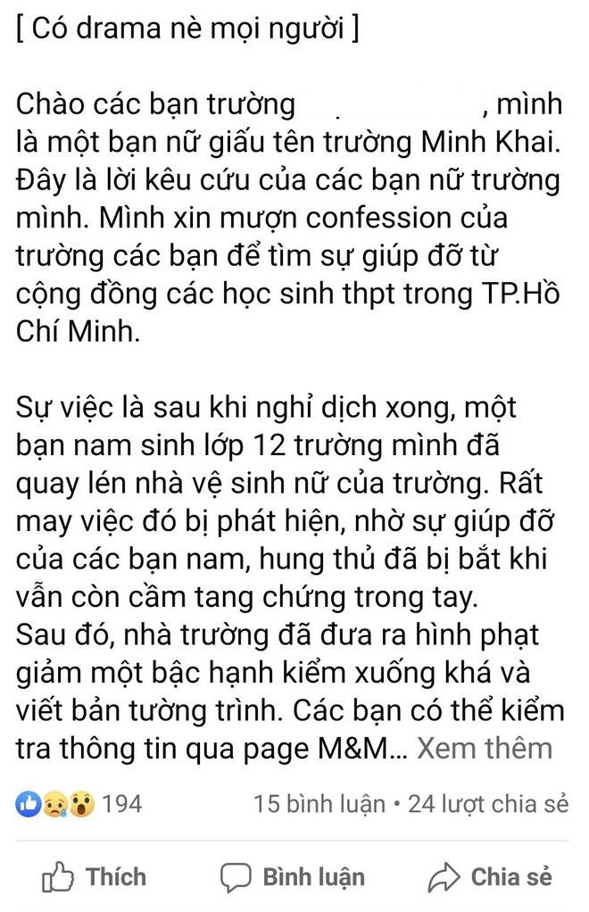 Sự việc quay lén WC nữ trường THPT Nguyễn Thị Minh Khai: Nạn nhân và thủ phạm lên tiếng ảnh 3