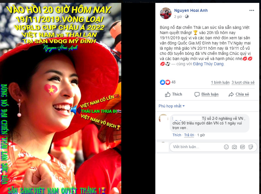 Bất ngờ với dự đoán của sao Việt về tỷ số trận Việt Nam - Thái Lan tối nay ảnh 2