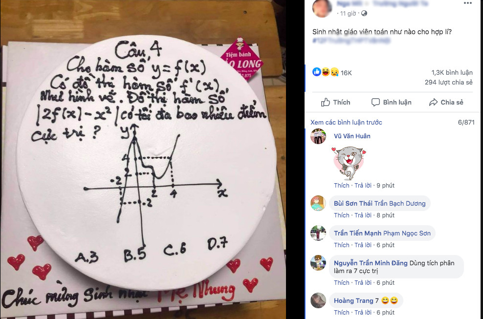 Học trò tặng bánh kem 'hại não' với bài tập hàm số ảnh 1