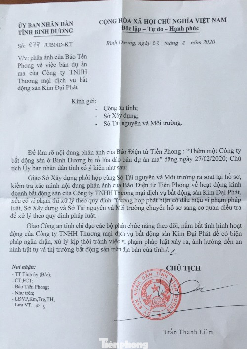 Chủ tịch Bình Dương chỉ đạo làm rõ vụ Cty Kim Đại Phát bị tố lừa đảo ảnh 1