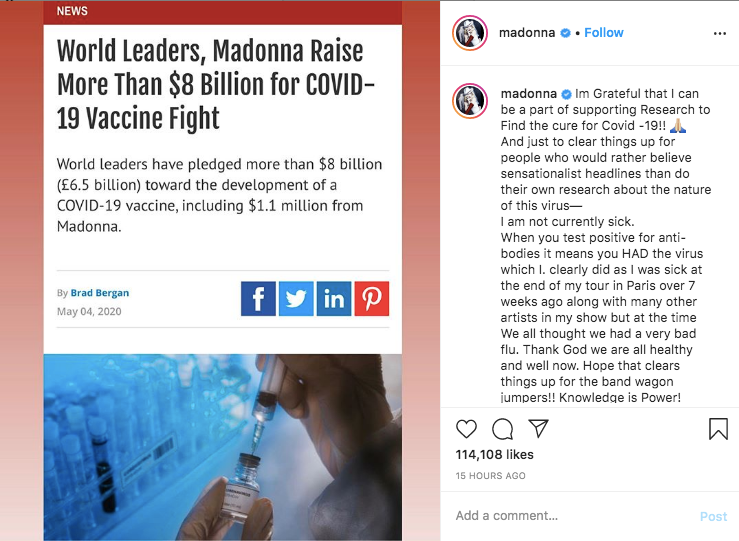 Fan US&UK đón “tin nóng” khi Madonna xác nhận nhiễm COVID-19 ảnh 1