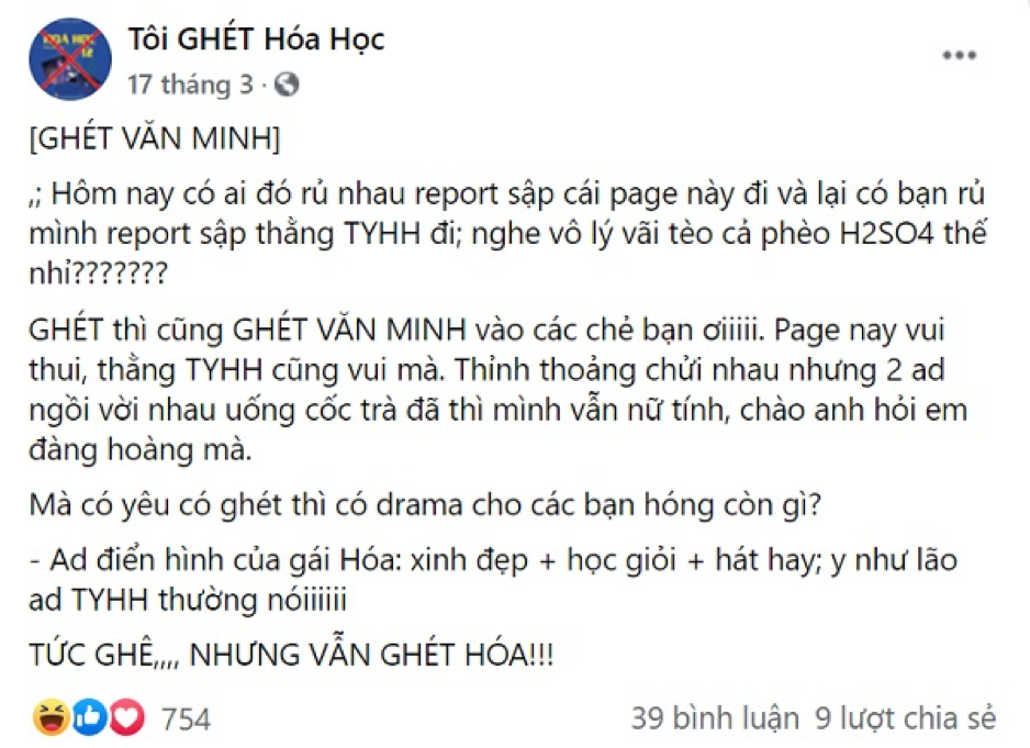 Hơn 500K người theo dõi battle giữa 2 fanpage Hóa học - người thích nhiều kẻ ghét cũng lắm ảnh 2