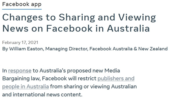 Facebook thể hiện quyền lực khi chặn chia sẻ tin tức ở Úc: “Hôm nay là nước Úc, ngày mai sẽ là gì nữa?” ảnh 1