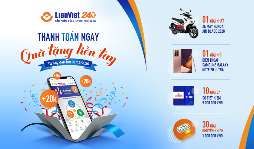 Thanh toán ngay - Quà tặng liền tay cùng ngân hàng số LienViet24h ảnh 2