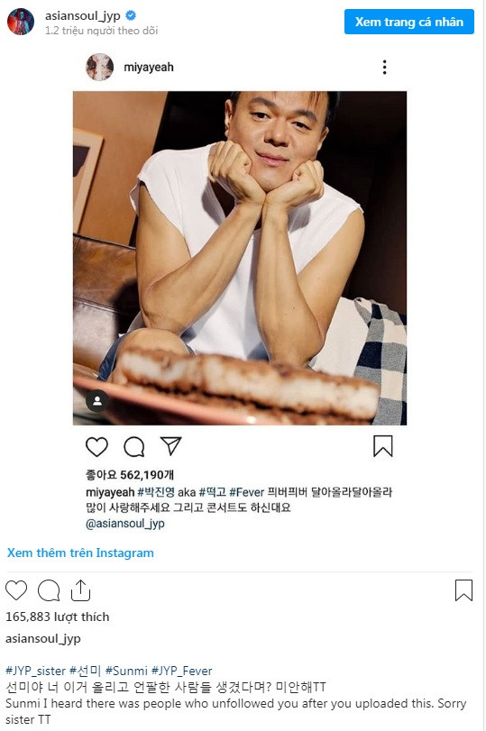 Park Jin Young đã phải áy náy xin lỗi Sunmi vì sự cố này Đăng một bức ảnh lên Instagram rồi mất luôn 500 người theo dõi, còn ai "nhọ" hơn Sunmi? ảnh 3
