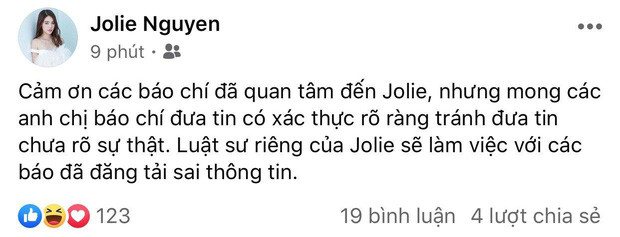 Bài đăng đầu tiên của Jolie Nguyễn sau khi tạm đóng tài khoản MXH. Jolie Nguyễn vẫn bình thản làm điều này trên mạng xã hội bất chấp tin đồn bủa vây ảnh 2