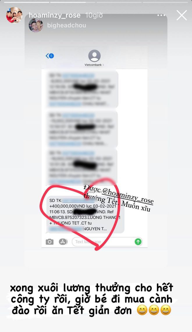 Hòa Minzy 'chơi lớn' thưởng Tết cho quản lí 400 triệu đồng khiến fan choáng váng ảnh 1