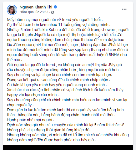 Khánh Thi chia sẻ quan điểm về việc hẹn hò với người kém nhiều tuổi ảnh 1