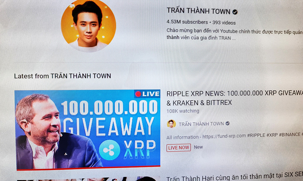 Kênh YouTube 4,5 triệu người đăng ký của Trấn Thành tiếp tục bị phát livestream lừa đảo ảnh 1