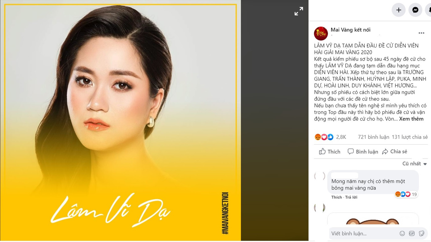 Anti-fan Lâm Vỹ Dạ ồ ạt tấn công fanpage giải Mai Vàng kêu gọi tẩy chay ảnh 1