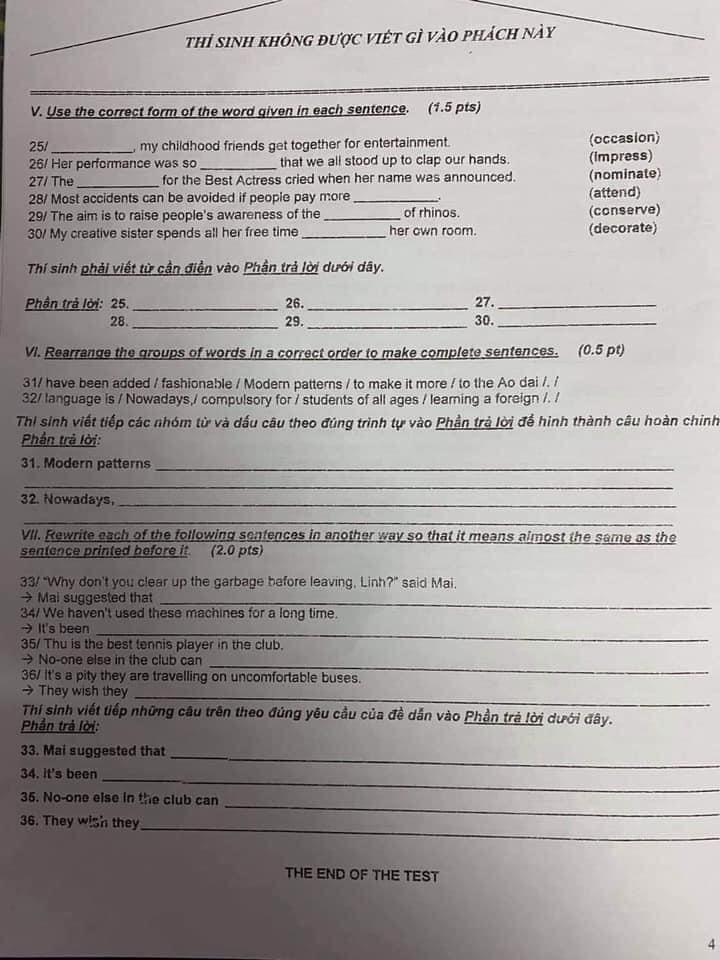 Đáp án môn Tiếng Anh tuyển sinh vào lớp 10 TP.HCM năm học 2020 - 2021 ảnh 4