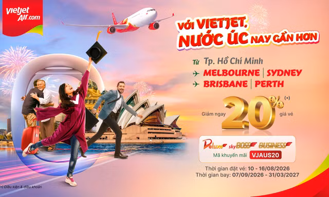 Khám phá sân bay quốc tế mới nhất Australia cùng Vietjet, tiết kiệm đến 20% cho vé Business, SkyBoss, Deluxe