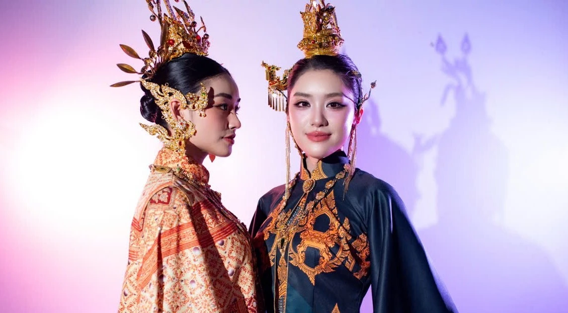 Hai 'nàng Hậu' Yến Nhi và Phương Oanh cùng NTK Nguyễn Việt Hùng kể chuyện văn hóa Chăm Pa bằng tà áo dài