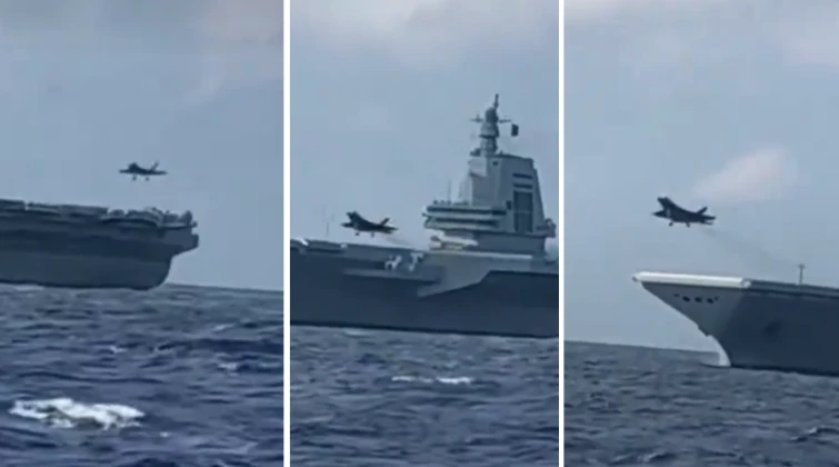 J-35 và J-15T thực hành ‘chạm rồi bay’ trên siêu tàu sân bay hiện đại nhất Trung Quốc