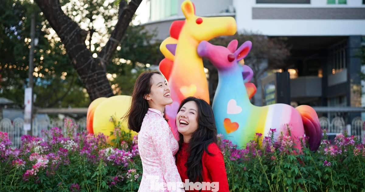 Bạn trẻ rạng rỡ check-in đường hoa Tết Đà Nẵng