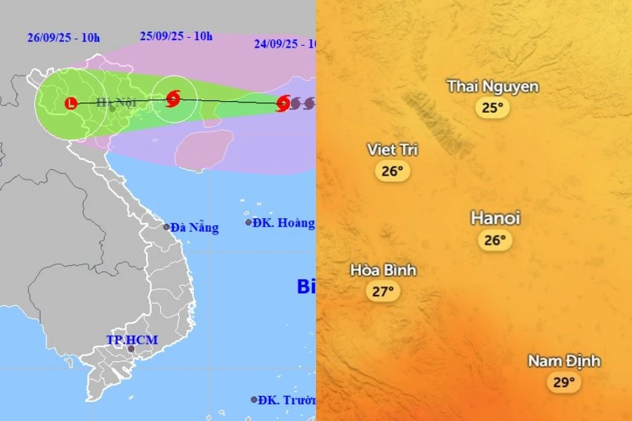 Nhiệt độ Hà Nội giảm mạnh trong ngày 25/9, dự báo mưa do ảnh hưởng bão Ragasa