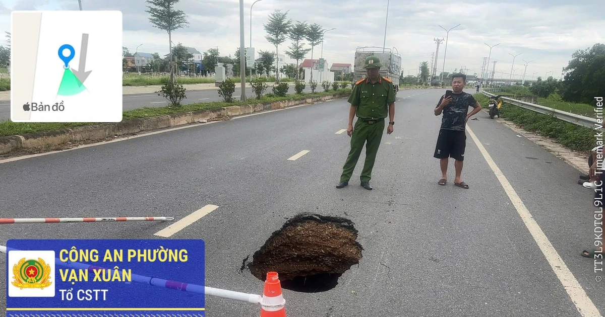 Xuất hiện hố ‘tử thần’ giữa đường gom khu công nghiệp ở Thái Nguyên