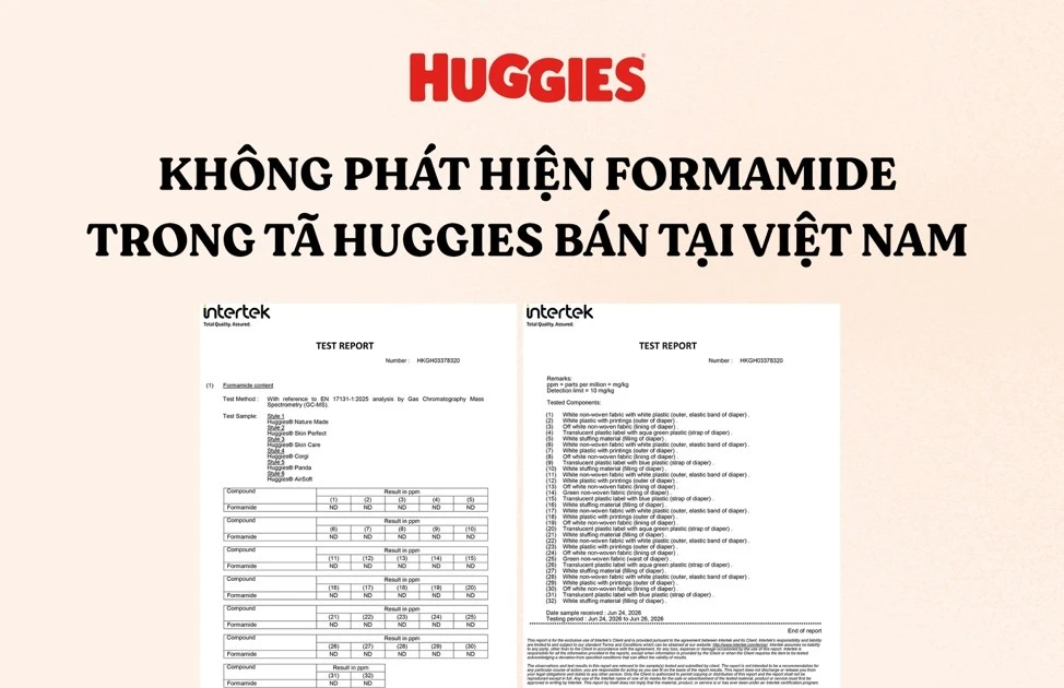 Huggies chủ động kiểm nghiệm sản phẩm, không phát hiện formamide trong mẫu tã tại Việt Nam