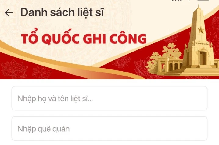 Hướng dẫn tìm kiếm thông tin liệt sĩ, gửi yêu cầu nhận thân nhân trên VNeID
