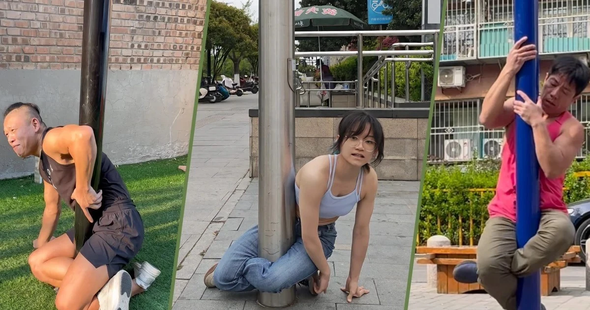 Thử thách leo cột đèn ngồi bắt chéo chân lan truyền chóng mặt ở Trung Quốc