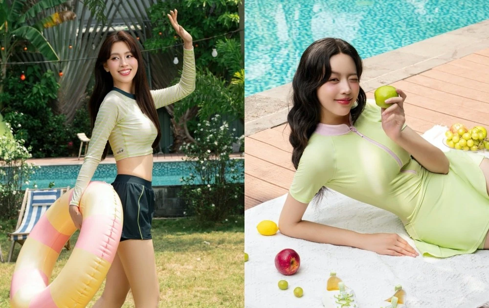 Hoa hậu Tiểu Vy - Thanh Thủy khoe eo thon trong những thiết kế đồ bơi kín đáo