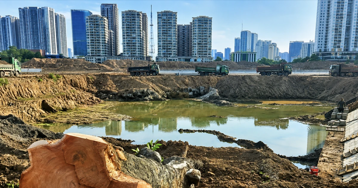 Cận cảnh hàng cây xà cừ cổ thụ trên đường Mẽ Trì nhường chỗ cho hồ điều hòa Đồng Bông 2