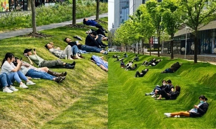 Độc lạ Thượng Hải: Bãi cỏ bậc thang hóa "chốn ngả lưng" vào giờ nghỉ trưa cho team văn phòng