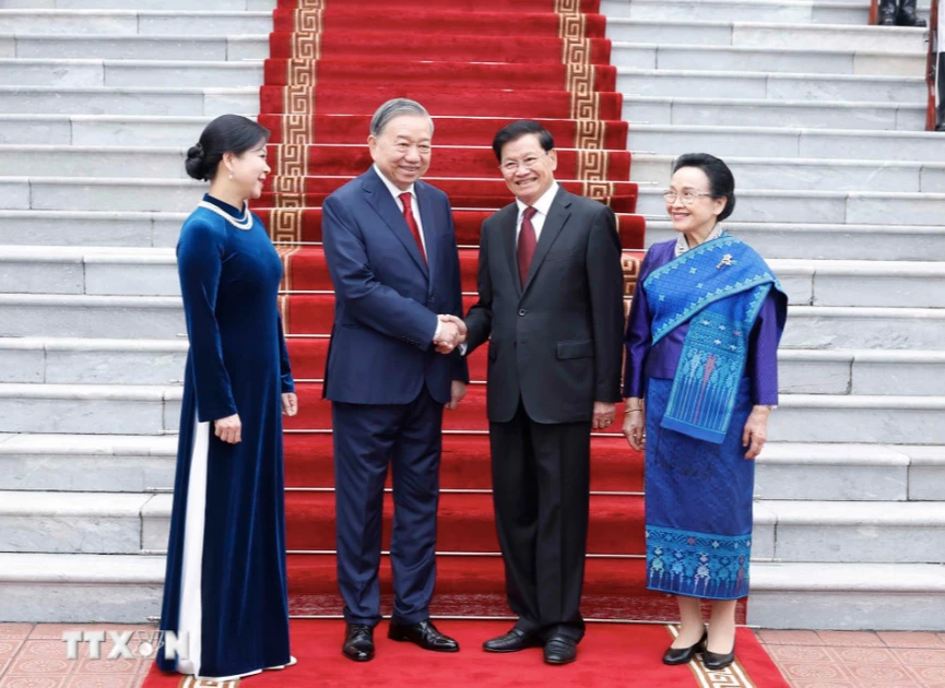 Tổng Bí thư Tô Lâm chủ trì lễ đón Tổng Bí thư, Chủ tịch nước Lào Thongloun Sisoulith