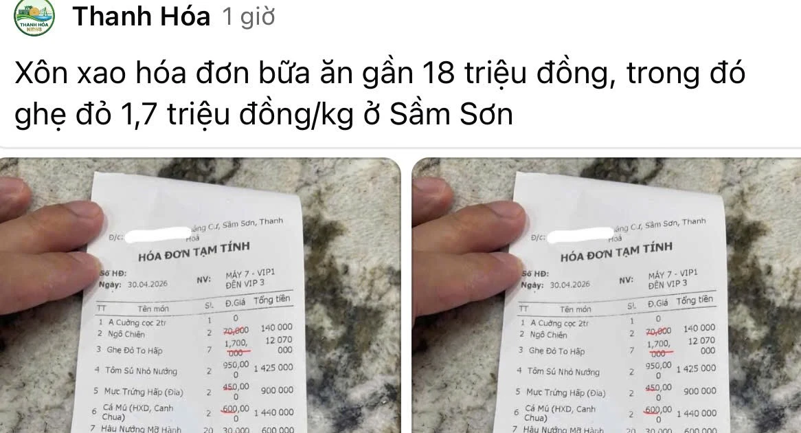 Xôn xao bữa ăn gần 18 triệu đồng ở Sầm Sơn