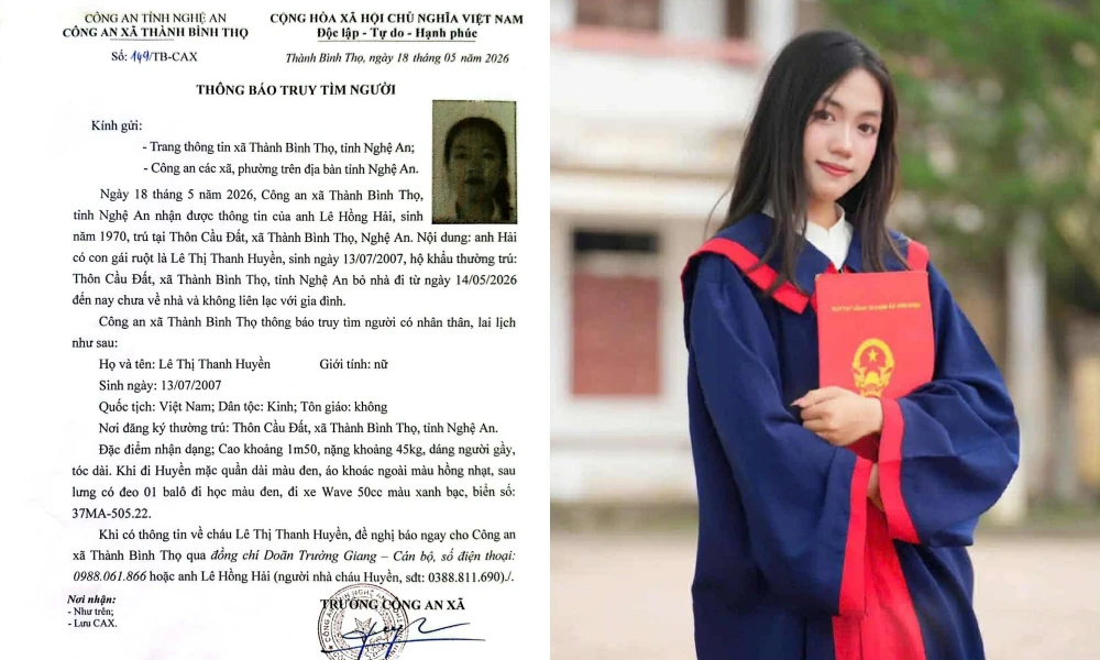 Nghệ An: Nữ sinh lớp 12 mất tích nhiều ngày, công an thông báo đặc điểm nhận dạng