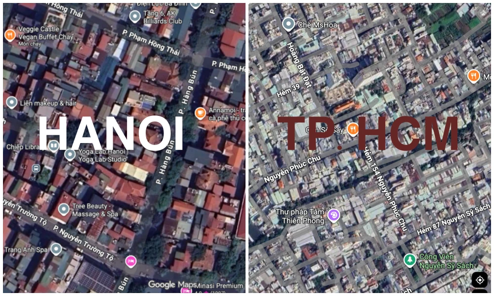 Vì sao khi nhìn trên Google Maps, mái nhà ở Hà Nội “đỏ rực”, còn TP.HCM lại phủ màu trắng?