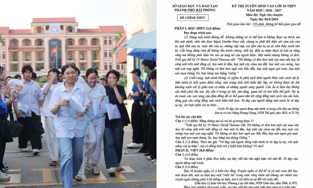 Đề Văn chuyên thi vào lớp 10 ở Hải Phòng có chủ đề “đứng một mình”, thí sinh than khó