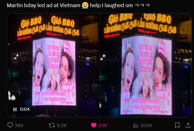 Mưa không ngăn nổi fan Việt đến check-in LED mừng sinh nhật Martin CORTIS