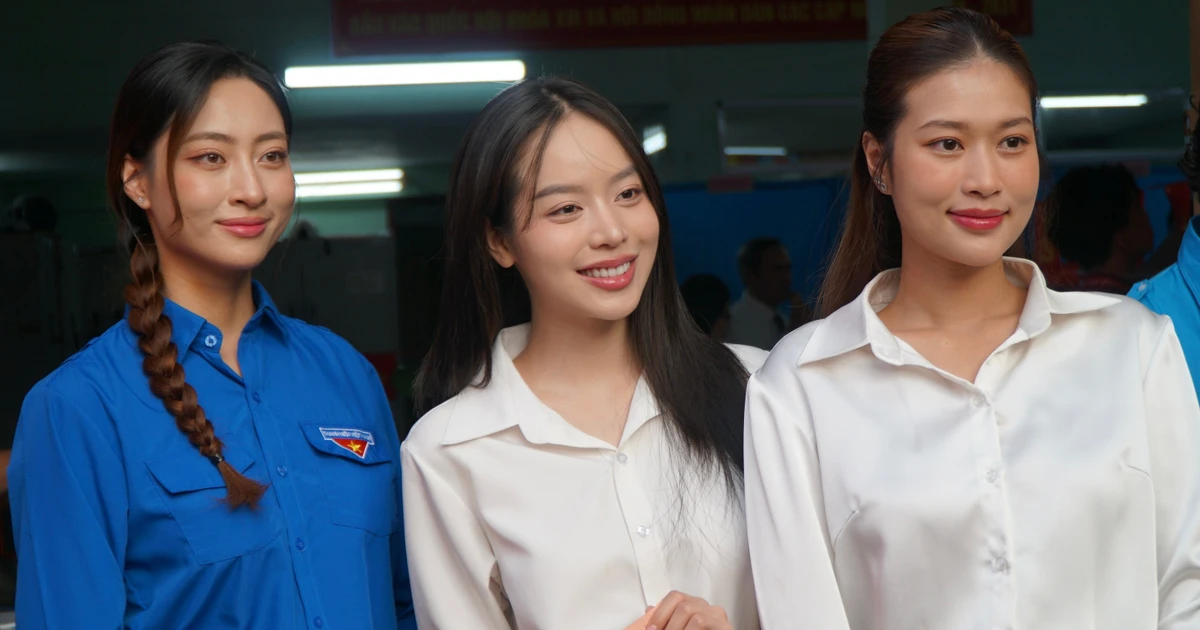 Hoa hậu Thanh Thủy, Tiểu Vy, Á hậu Ngọc Hằng đi bỏ phiếu từ 6h sáng