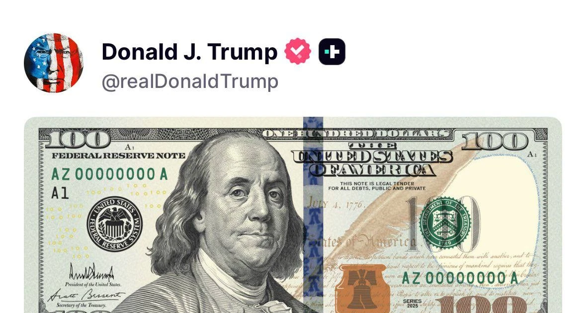 Tổng thống Mỹ Trump công bố mẫu tờ 100 USD mới mang chữ ký của mình