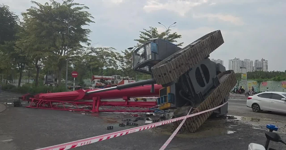 Cần cẩu đứt xích đổ trúng phụ xe ở TPHCM