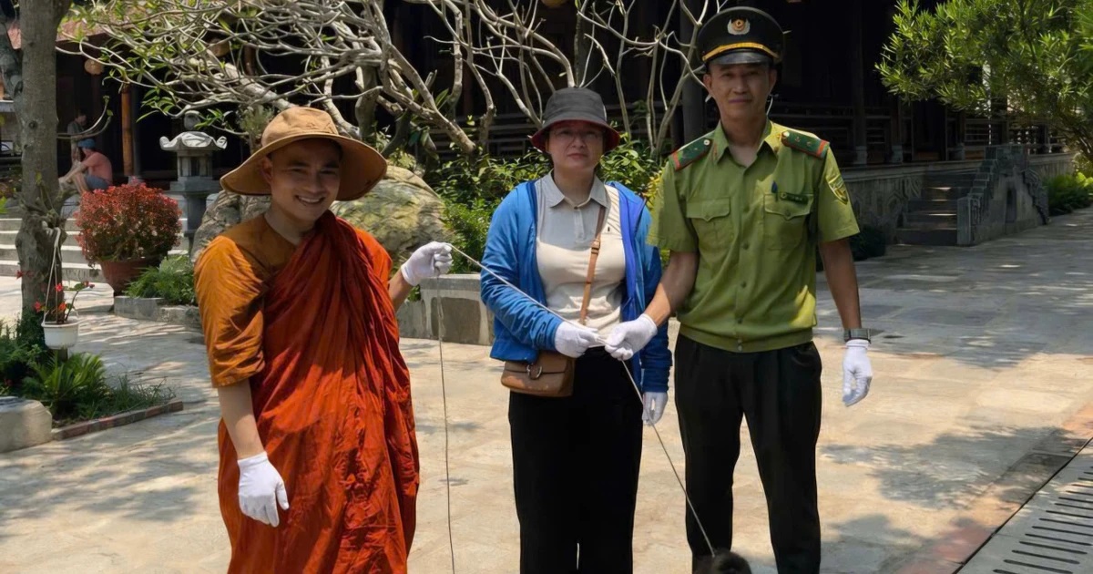 Khỉ mặt đỏ quý hiếm ‘đi lạc’ vào chùa ở Huế