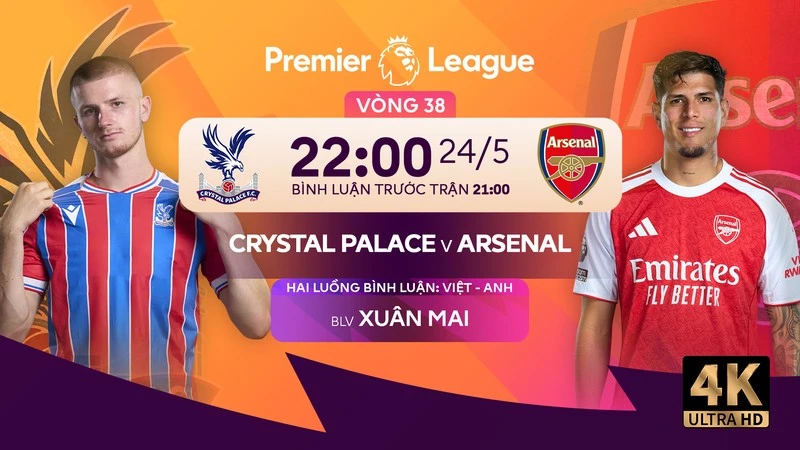 Trực tiếp Crystal Palace vs Arsenal, 22h00 ngày 24/5: Đại tiệc mừng công