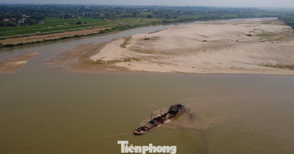 Mực nước sông Hồng qua Phú Thọ xuống thấp, nhiều đoạn trơ đáy
