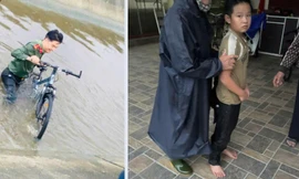 Chiến sĩ công an cứu học sinh bị gió xô ngã xuống kênh