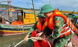 Bộ đội giúp dân neo tàu, gia cố đê tránh bão số 5 