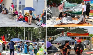 Mới 31/8, người dân đã căng bạt, đặt gạch giữ chỗ để xem diễu binh ngày 2/9