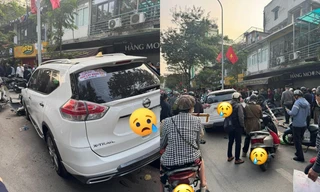 Ô tô dán dòng chữ “Vợ em mới lấy bằng, thi 9 lần mới đỗ” tông hàng loạt xe máy