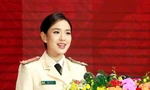 Nữ thượng úy đại diện tuổi trẻ phát biểu tại Lễ kỷ niệm 80 năm Ngày truyền thống Công an nhân dân