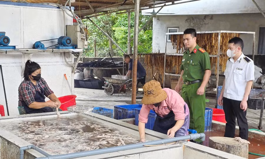 Cơ quan chức năng kiểm tra hàng hóa tại cơ sở kinh doanh.