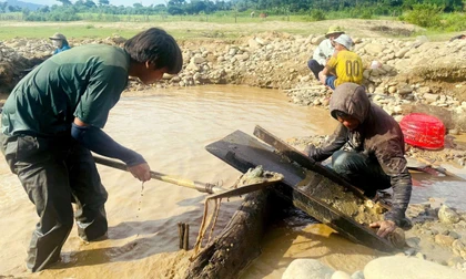 Người dân đổ xô tới sông Pô Kô đãi vàng sau mưa lớn