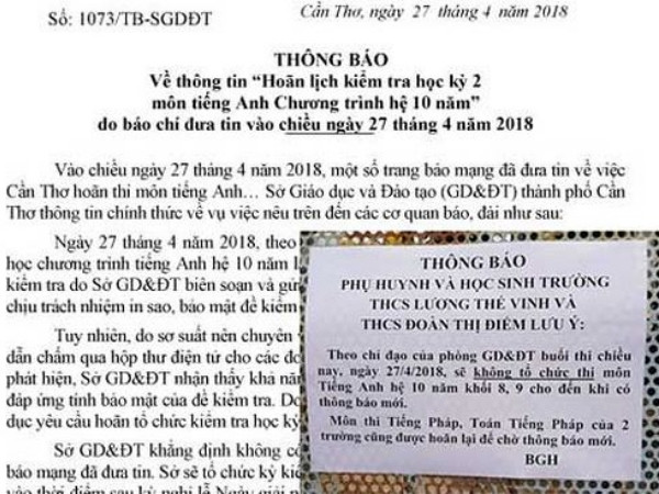 Cần Thơ: Sở GD&ĐT lên tiếng vụ lộ đáp án trước giờ thi